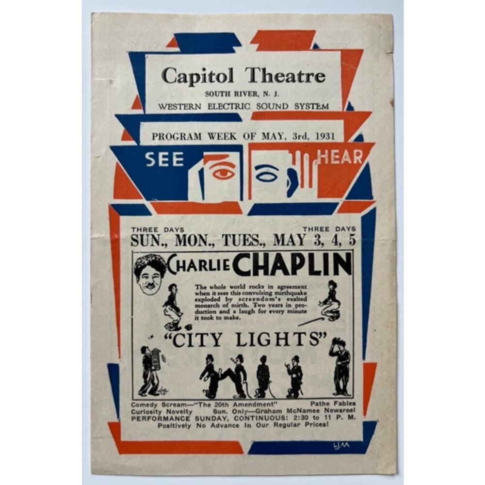 RARE 1931 Charlie Chaplin City Lights Movie Program Charles, Joan Crawford